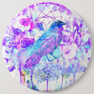 Bóton Redondo 15.24cm Crow Dreamcatcher Blue Purple Floral