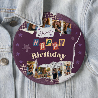 Bóton Redondo 15.24cm Custom Purple Teen Girl Birthday Photo Collage 