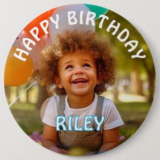 Bóton Redondo 15.24cm Customizable Photo and Name Birthday Button