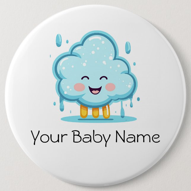 Bóton Redondo 15.24cm customizable raining cloud with baby's name, (Frente)