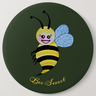 Bóton Redondo 15.24cm Cute Watercolor Bee With Happy Smile