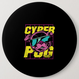 Bóton Redondo 15.24cm Cyber Pug 2021 Engraçado Cachorro Design