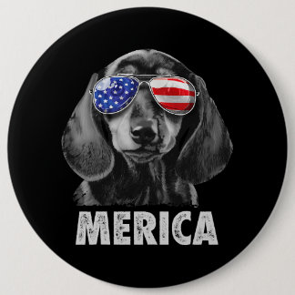 Bóton Redondo 15.24cm Dachshund 4 de julho Merica Men American Flag Sun