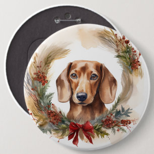 Bóton Redondo 15.24cm Dachshund Christmas Wreath Festivo Pup