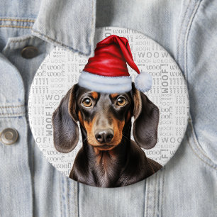 Bóton Redondo 15.24cm Dachshund de Férias Cachorro do Papai Noel no Fund
