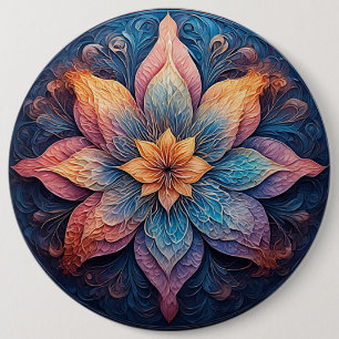 Bóton Redondo 15.24cm Desenho Floral de Mandala Colorido