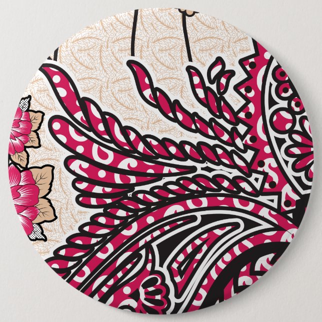 Bóton Redondo 15.24cm Design decorativa com vermelho vívido e alfinete (Frente)