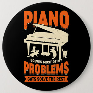 Bóton Redondo 15.24cm Design do Piano Player para um Gato Lover