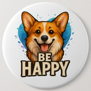 Bóton Redondo 15.24cm Design Feliz de Corgi Fofinho para Amantes de Cach