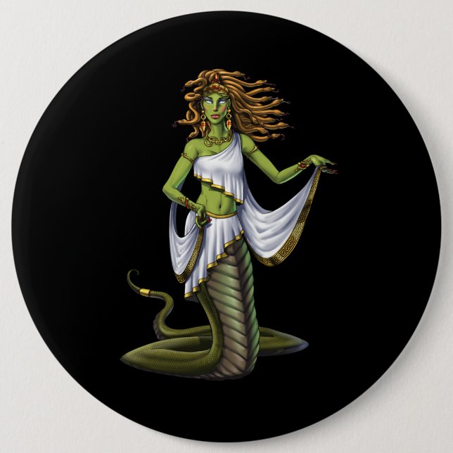Bóton Redondo 15.24cm Deusa de mitologia grega Medusa (Frente)