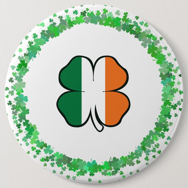 Bóton Redondo 15.24cm Dia de Clover Saint Patrick, Irlanda (Frente)