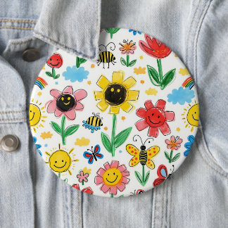Bóton Redondo 15.24cm Dias felizes - Flor e Padrão de Amigos alegres