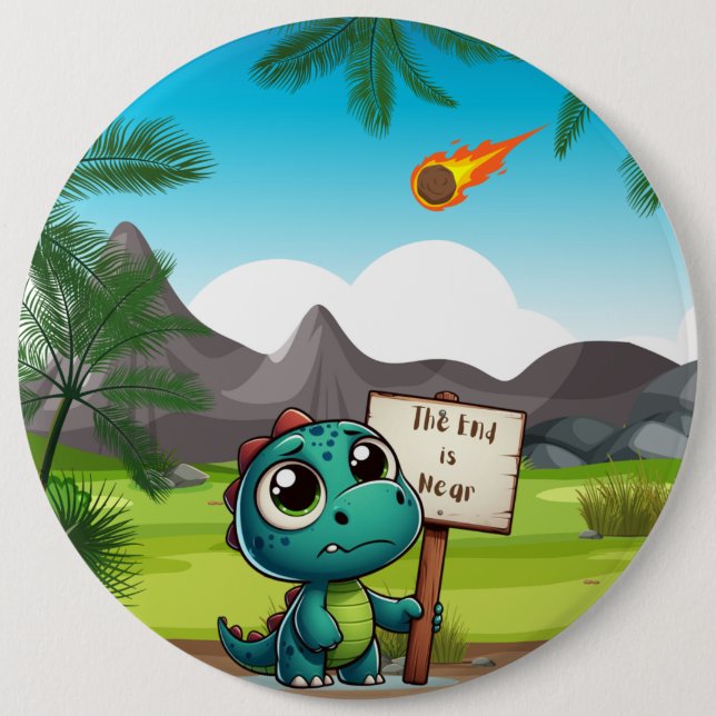 Bóton Redondo 15.24cm dinossauro fofo, engraçado (Frente)