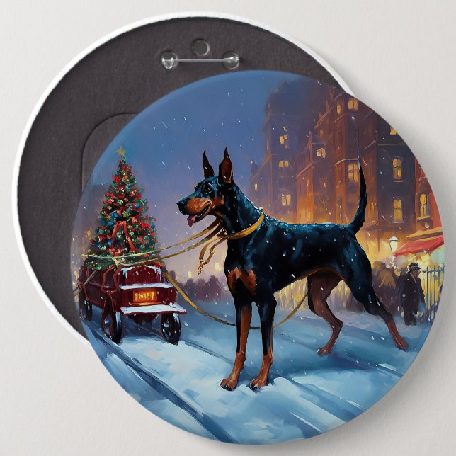 Bóton Redondo 15.24cm Doberman Christmas Fesason Season (Frente & Verso)