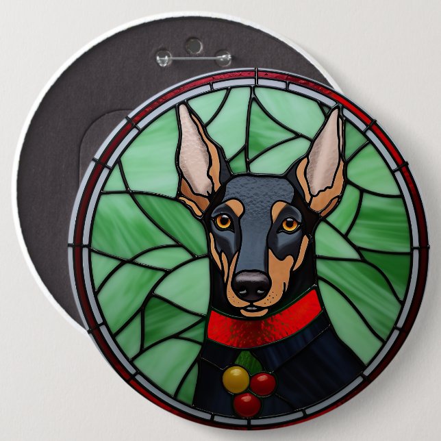 Bóton Redondo 15.24cm Doberman Pinscher - Vidro De Vidro (Frente & Verso)