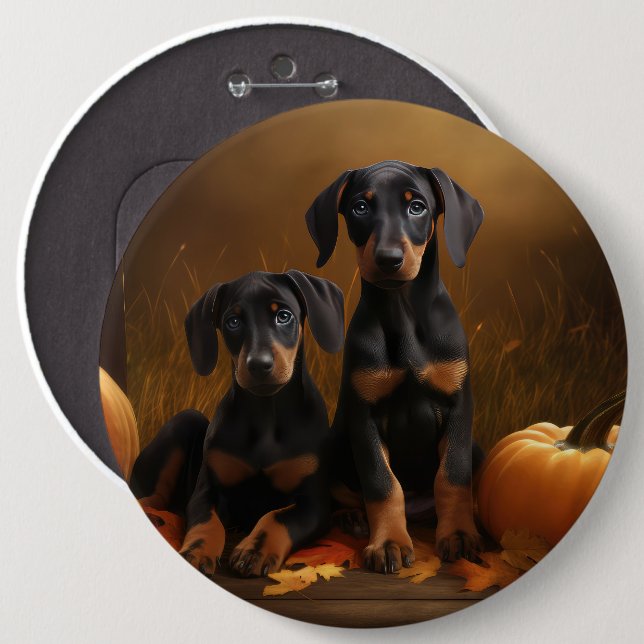 Bóton Redondo 15.24cm Doberman Puppy Autumn Delight Pumpkin (Frente & Verso)