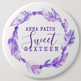 Bóton Redondo 15.24cm Doce, dezesseis miçangas de penas roxas, cor de ág