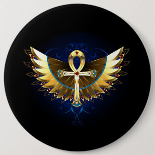 Bóton Redondo 15.24cm Dourada Ankh com Asas