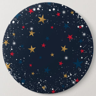 Bóton Redondo 15.24cm Douradas estrelas vermelhas, flocos de neve em azu