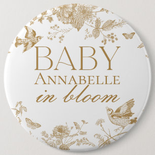 Bóton Redondo 15.24cm Dourado Toile De Jouy Vintage Floral Baby Hospital