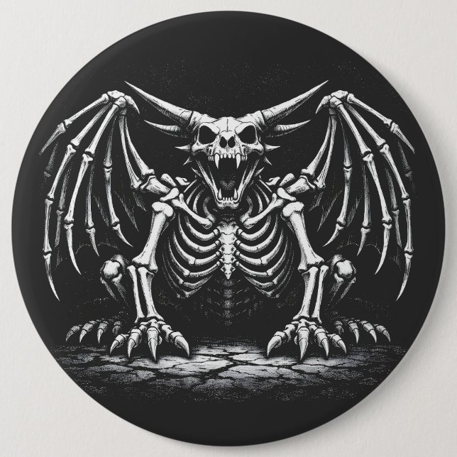 Bóton Redondo 15.24cm Dragão Esqueleto por BurnsInHell (Frente)