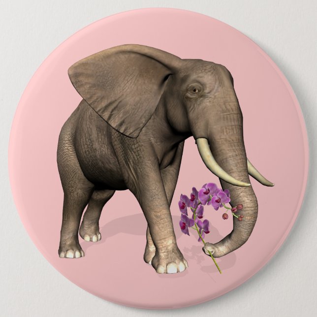 Bóton Redondo 15.24cm Elefante Com Orquídea Rosa (Frente)