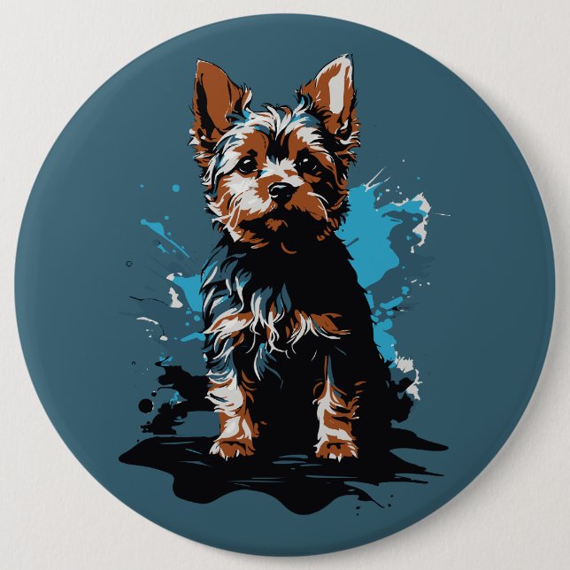Bóton Redondo 15.24cm Encantamento destacando um Yorkshire Terrier (Frente)