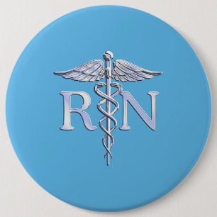 Bóton Redondo 15.24cm Enfermeiro Registrado RN Caduceus no Baby Blue