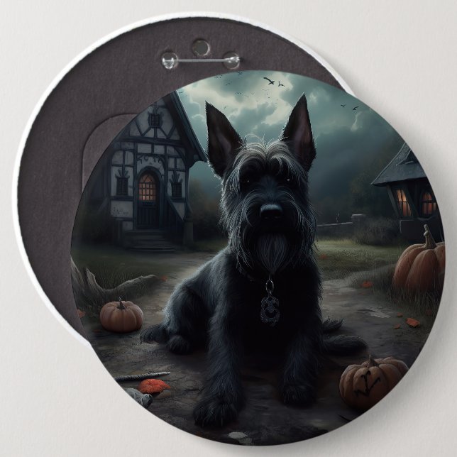 Bóton Redondo 15.24cm Escocês Terrier Pumpkins Halloween Scary (Frente & Verso)