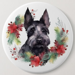 Bóton Redondo 15.24cm Escócia Terrier Christmas Wreath Festivo Pup