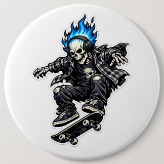 Bóton Redondo 15.24cm Esqueleto de Skater com Adesivo de Cabelo de Chama