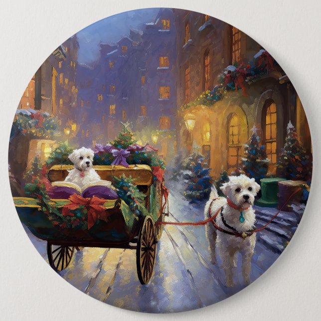 Bóton Redondo 15.24cm Estação Festiva de Natal Maltês (Frente)