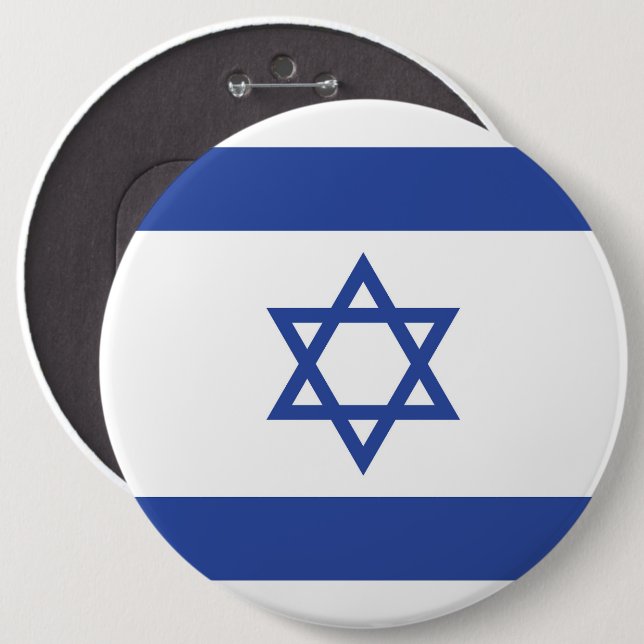 Bóton Redondo 15.24cm Estado de Israel Bandeira, Estrela do Judaísmo Dav (Frente & Verso)