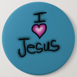 Bóton Redondo 15.24cm Eu Amo Jesus Eu Coração Jesus Azul