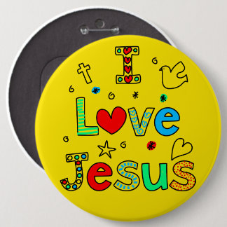 Bóton Redondo 15.24cm Eu Amo Jesus Eu Doodles I Yellow I 6x6 I Button