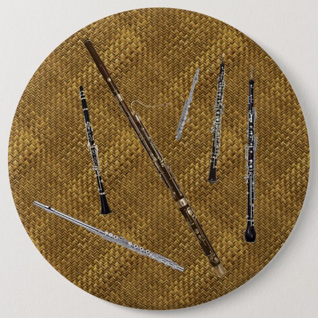 Bóton Redondo 15.24cm Família dos sopros no olhar do Weave de cesta (Frente)