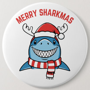 Bóton Redondo 15.24cm Feliz Sharkmas Natal Divertido do Tubarão