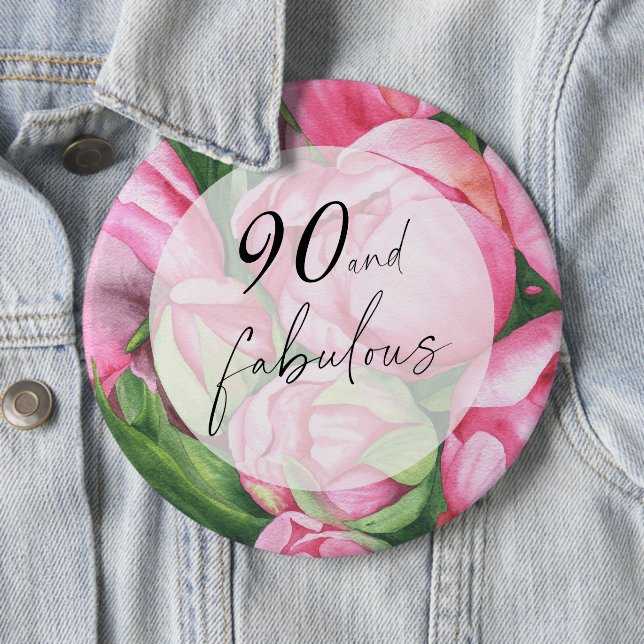 Bóton Redondo 15.24cm Festa de 90 anos com Peonies (In Situ)