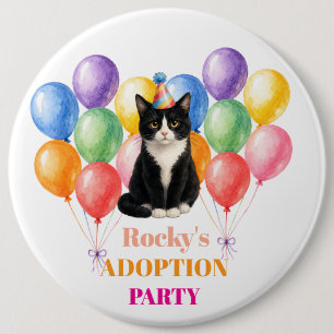 Bóton Redondo 15.24cm Festa de Adoção Dia da Surpresa Gato Tuxedo Pet