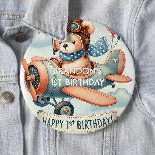Bóton Redondo 15.24cm Festa de primeiro aniversario de Urso de Aviões