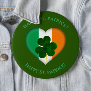 Bóton Redondo 15.24cm Flag of Ireland Heart com Rua Shamrock. Patrick