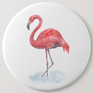 Bóton Redondo 15.24cm Flamingo cor-de-rosa, aguarela.