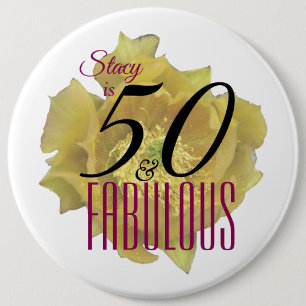 Bóton Redondo 15.24cm Flor amarelo de cacto 50 e aniversário fabuloso