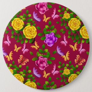 Bóton Redondo 15.24cm Flor De Rosa Amarelo, Rosa E Puro