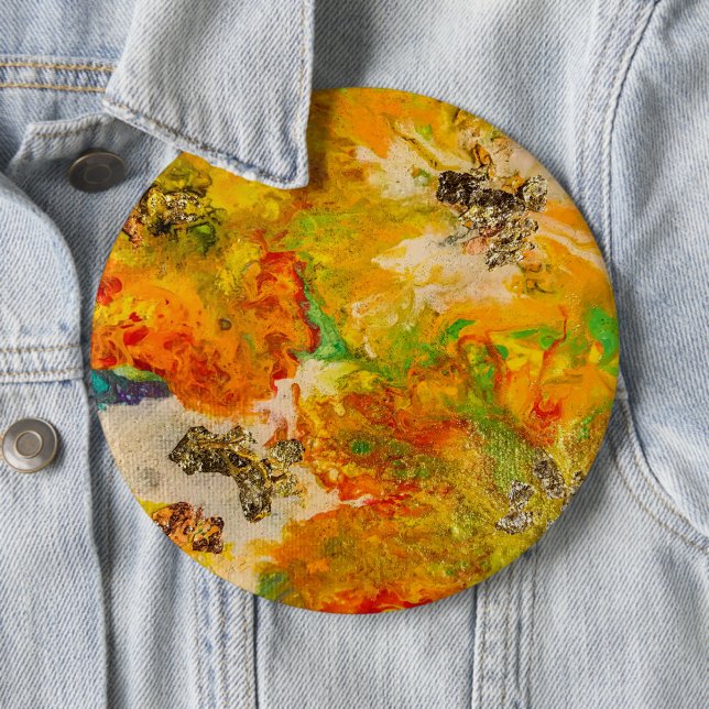 Bóton Redondo 15.24cm Flores de Verão abstrato Laranja Dourado Amarelo (In Situ)