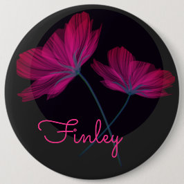 Bóton Redondo 15.24cm Flores Negras e Rosa Modernas Femininas Elegantes