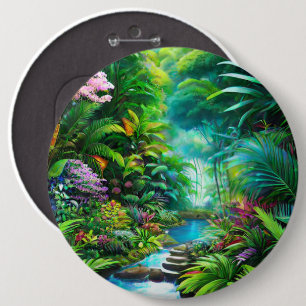 Bóton Redondo 15.24cm Floresta tropical com árvores e flores