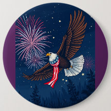 Flying Bald Eagle with USA Flag Scarf & Fireworks