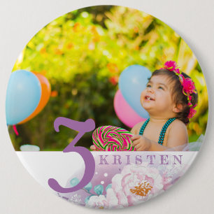 Bóton Redondo 15.24cm Foto clássica personalizada, púrpura, floral