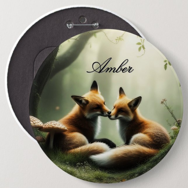 Bóton Redondo 15.24cm Fox Cuddle in Misty Forest Personalizado (Frente & Verso)